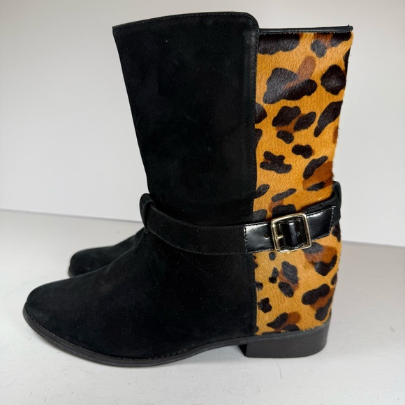 Schutz Boots Leopard Print Black Suede Pony Hair Ankle Boots Size 8 - Picture 6 of 10